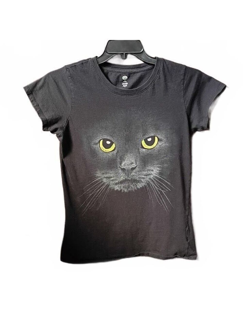 Black Cat Face Graphic T-Shirt Size Medium 8-10